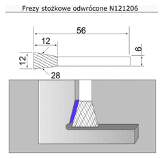 Sherman Fréza kónická se stopkou 12x12x56x6 N121206 tvrdokovová