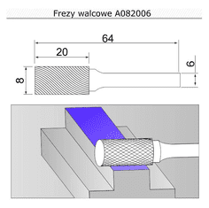 Sherman Fréza válcová se stopkou 8x20x64x6 A082006 tvrdokovová