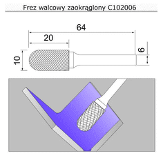 Sherman Fréza válcová zaoblená se stopkou 10x20x64x6 C102006 tvrdokovová