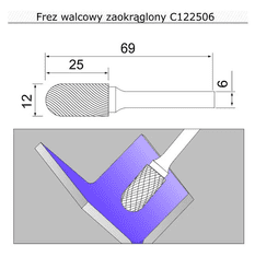 Sherman Fréza válcová zaoblená se stopkou 12x25x69x6 C122506 tvrdokovová