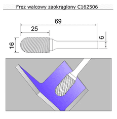 Sherman Fréza válcová zaoblená se stopkou 16x25x69x6 C162506 tvrdokovová