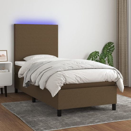 Greatstore Box spring postel s matrací a LED tmavě hnědá 100x200 cm textil