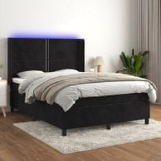 Greatstore Box spring postel s matrací a LED černá 140x190 cm samet