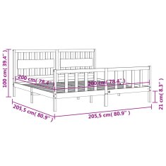 Petromila Rám postele s čelem bílý 200 x 200 cm masivní dřevo