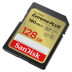 SanDisk Extreme PLUS 128GB SDXC Memory Card 190MB/s and 90MB/s, UHS-I, Class 10, U3, V30