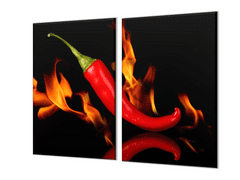 Glasdekor Ochranná deska chilli v ohni - Ochranná deska: 55x55cm, Lepení na zeď: S lepením na zeď