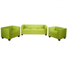 MCW 3-1-1 Sedací souprava Sedací souprava Lounge sofa Lille ~ imitace kůže, světle zelená