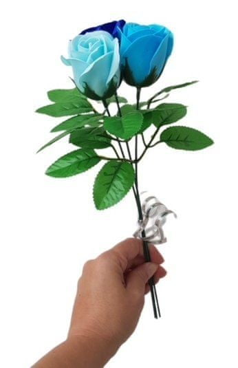 made by ANTEROS Mýdlová kytice z mýdlových květů růže Trio Modrá na stonku s lístky