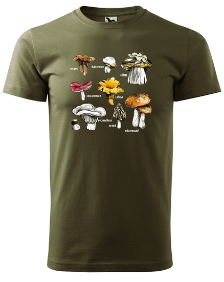 Hobbytriko Tričko s houbami - Hřib, Křemenáč a další Barva: Lahvově zelená (06), Velikost: S