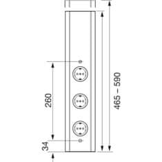 Wipeout Zásuvková lišta Power-Eck 1, 230 V, 3 zásuvky ČSN norma, 465-590x112x60 mm