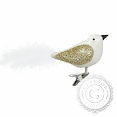 Decor By Glassor Ptáček bílý se zlatými křídly