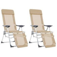 Greatstore Skládací kempingové židle s podnožkami 2 ks krémové textilen