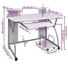 Vidaxl Počítačový stůl Bílý 110 x 52 x 88,5 cm kompozitní dřevo