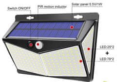 HADEX Solární svítidlo LED-208x s PIR čidlem nástěnné /Solární světlo/