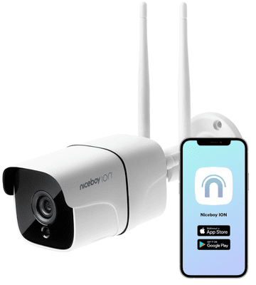 Inteligentná vonkajšia bezpečnostná kamera Niceboy ION Outdoor Security Camera FullHD+ rozlíšenie výkonná kamera detekcia pohybu rotácia nočné videnie výkonná vonkajšia kamera obojstranná komunikácia rýchla wifi pripojenie vysoké rozlíšenie výkonná kamera smart WiFi pripojenie nočné videnie pamäťová karta bezpečná domácnosť domáca kamera široký záber Wi-Fi mobilná aplikácia Google Assintant ovládanie hlasom vodeodolnosť a prachuvzornosť s krytím IP66