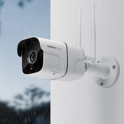 Inteligentná vonkajšia bezpečnostná kamera Niceboy ION Outdoor Security Camera FullHD+ rozlíšenie výkonná kamera detekcia pohybu rotácia nočné videnie výkonná vonkajšia kamera obojstranná komunikácia rýchla wifi pripojenie vysoké rozlíšenie výkonná kamera smart WiFi pripojenie nočné videnie pamäťová karta bezpečná domácnosť domáca kamera široký záber Wi-Fi mobilná aplikácia Google Assintant ovládanie hlasom vodeodolnosť a prachuvzornosť s krytím IP66