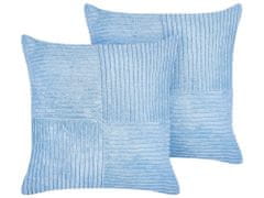 Beliani Sada 2 manšestrových polštářů 43 x 43 cm modré MILLET