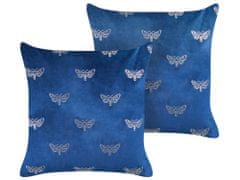 Beliani Sada 2 sametových polštářů 45 x 45 cm modré YUZURI