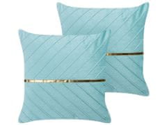 Beliani Sada 2 sametových dekorativních polštářů 45 x 45 cm světle modré CONEFLOWER