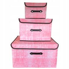 INNA Skládací krabice s chlopní pro skladování 3 kusy krabice s víkem odstíny skládací boxy na ukládání oblečení růžové barvy