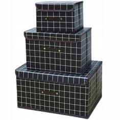 INNA Skládací krabice s chlopní pro skladování 3 kusy krabice s víkem odstíny skládací boxy na ukládání oblečení černá barva