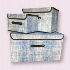INNA Skládací krabice s chlopní pro skladování 3 kusy krabice s víkem odstíny skládací boxy na ukládání oblečení modrobílá