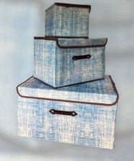 INNA Skládací krabice s chlopní pro skladování 3 kusy krabice s víkem odstíny skládací boxy na ukládání oblečení modrobílá