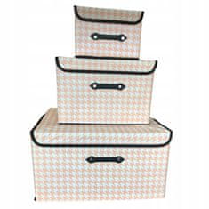 INNA Skládací krabice s chlopní pro skladování 3 kusy krabice s víkem odstíny skládací boxy na ukládání oblečení krémově bílá