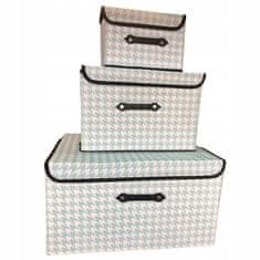 INNA Skládací krabice s chlopní pro skladování 3 kusy krabice s víkem odstíny skládací boxy na ukládání oblečení bílo-modrá