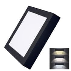 Solight LED mini panel CCT, přisazený, 18W, 1530lm, 3000K, 4000K, 6000K, čtvercový, černá barva, WD173-B