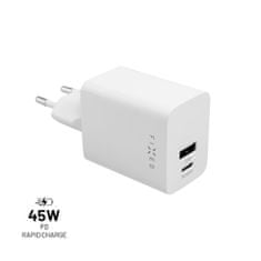 FIXED Síťová nabíječka FIXED Mini s USB-C a USB výstupem, podpora PD, 45W, bílá