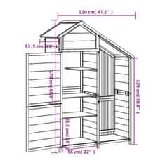 Greatstore Zahradní přístřešek na nářadí moka 120 x 53,5 x 170 cm borovice