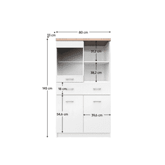 KONDELA Vitrína 2D1W1S / 80, bílá / dub sonoma, TOPTY TYP 02