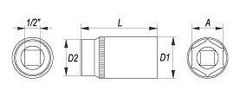 YATO Vnitřní nástrčný klíč hluboký 1/2" šestihranný 9 mm YATO - YT-1222