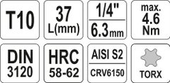 YATO Hlavice s bitem TORX 1/4" T10 YATO - YT-04302
