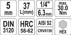 YATO Hlavice s bitem HEX 1/4" H5 Yato - YT-04372