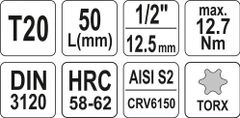YATO Hlavice s bitem TORX 1/2" T20 YATO - YT-04310