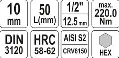 YATO Hlavice s bitem HEX 1/2" H10 Yato - YT-04385