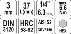 YATO Hlavice s bitem HEX 1/4" H3 Yato - YT-04370