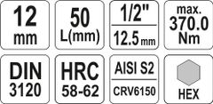 YATO Hlavice s bitem HEX 1/2" H12 Yato - YT-04386