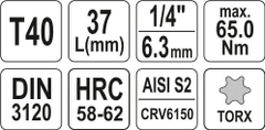 YATO Hlavice s bitem TORX 1/4" T40 YATO - YT-04307