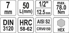 YATO Hlavice s bitem HEX 1/2" H7 Yato - YT-04383