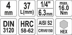 YATO Hlavice s bitem HEX 1/4" H4 Yato - YT-04371