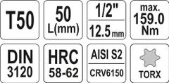 YATO Hlavice s bitem TORX 1/2" T50 YATO - YT-04316