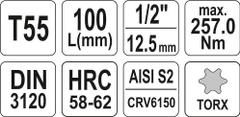 YATO Hlavice s bitem TORX 1/2" T55 YATO - YT-04327