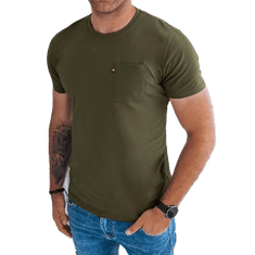 Dstreet Pánské hladké tričko s kapsou LINAR khaki rx5321 3XL