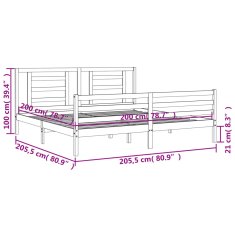 Petromila Rám postele s čelem černý 200 x 200 cm masivní dřevo