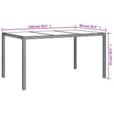 Petromila Zahradní stůl 150 x 90 x 75 cm tvrzené sklo a polyratan šedý