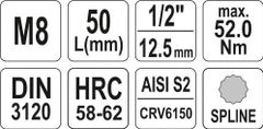 YATO Hlavice s bitem XZN 1/2" M8 YATO - YT-04342