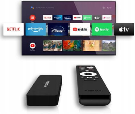 eleganten večpredstavnostni predvajalnik Nokia Streaming Stick 801 polna ločljivost uhd android tv 11 google assistant notranji pomnilnik microusb hdmi